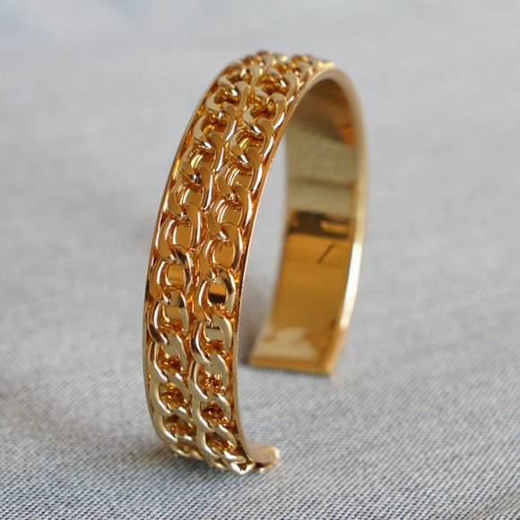 Composed Gold Chain Inlaid Bangle Bracelet - Picture 2 of 3